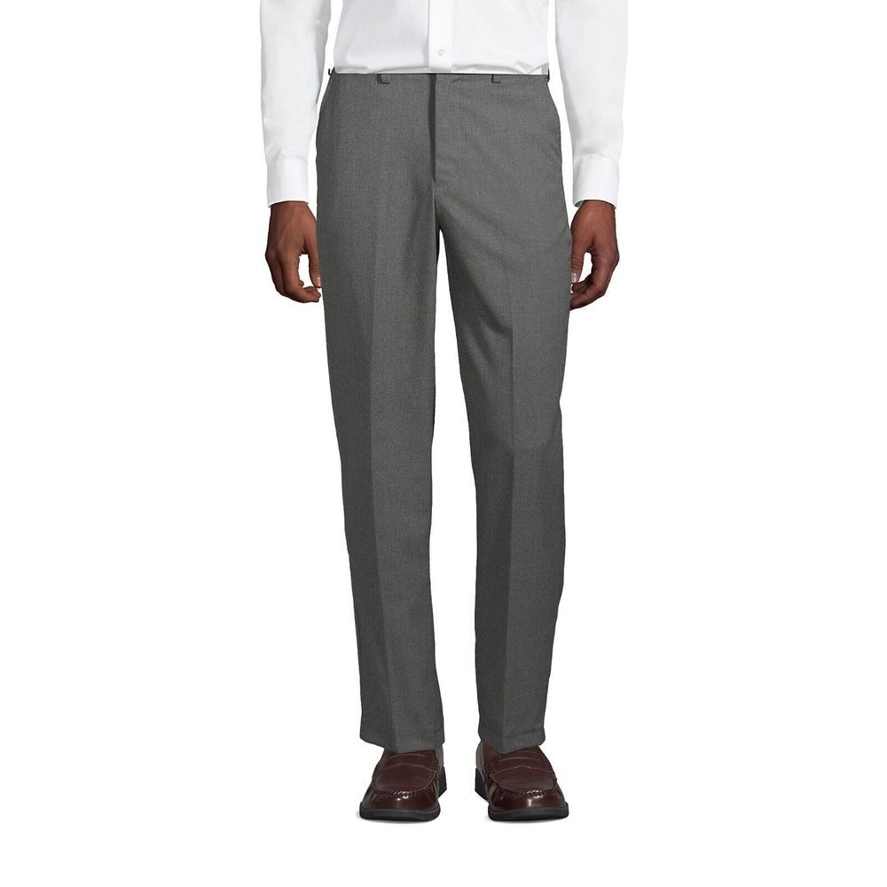 Lands' End Mens Traditional Fit Flat Front No Iron Chino Gray‎ Pants Size 37x32
